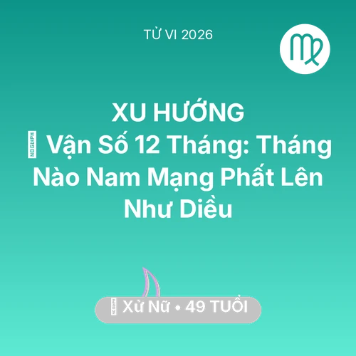 Tử vi Xử Nữ sinh năm 1977 trong năm 2026: 📈 Vận Số 12 Tháng: Tháng Nào Nam Mạng Xử Nữ Phất Lên Như Diều