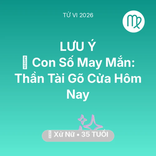 Tử vi Xử Nữ sinh năm 1991 trong năm 2026: 🌟 Con Số May Mắn: Thần Tài Gõ Cửa Xử Nữ Hôm Nay