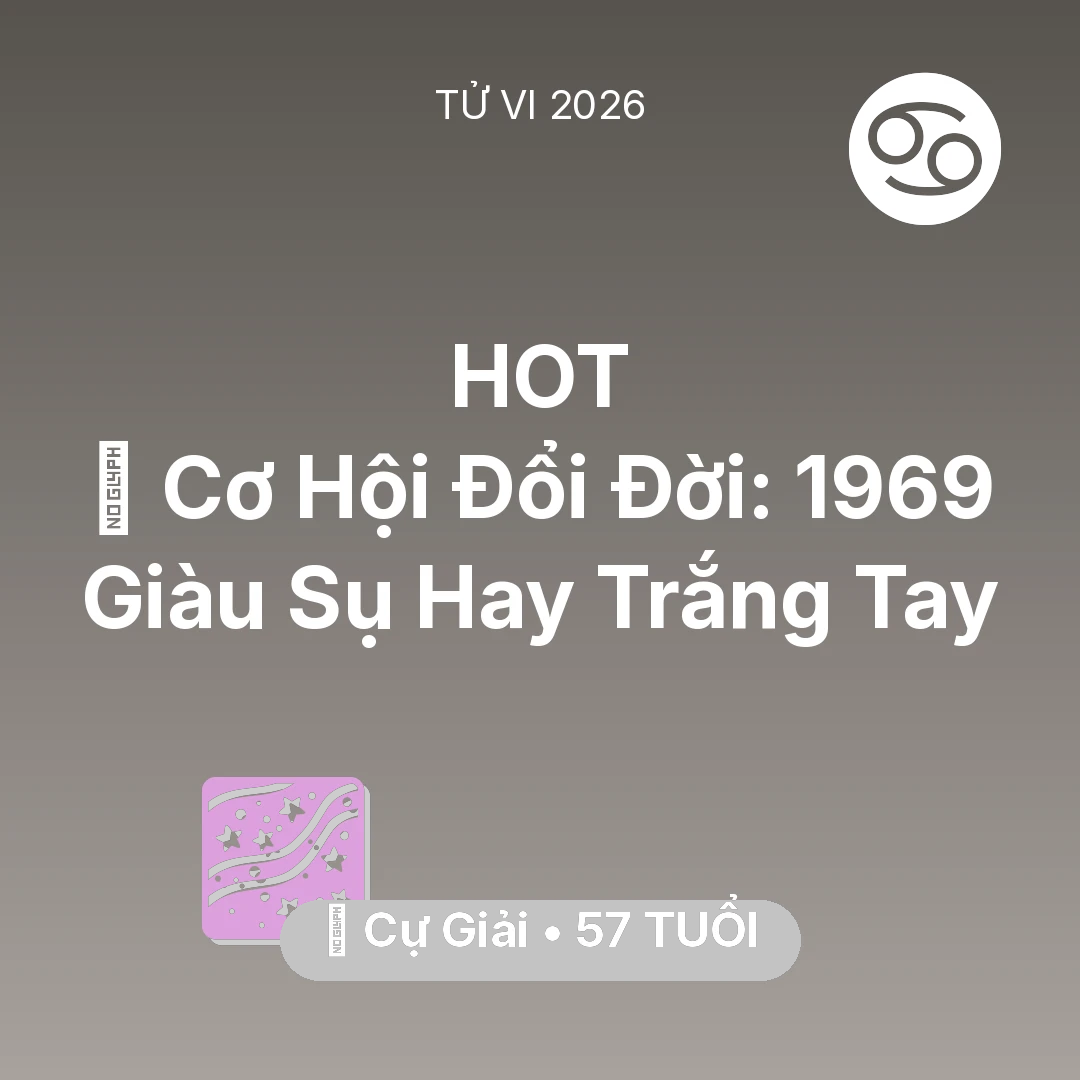Tổng quan Vận Mệnh tuổi 57 - Xem tử vi Cự Giải sinh năm 1969 : 💰 Cơ Hội Đổi Đời: Cự Giải 1969 Giàu Sụ Hay Trắng Tay