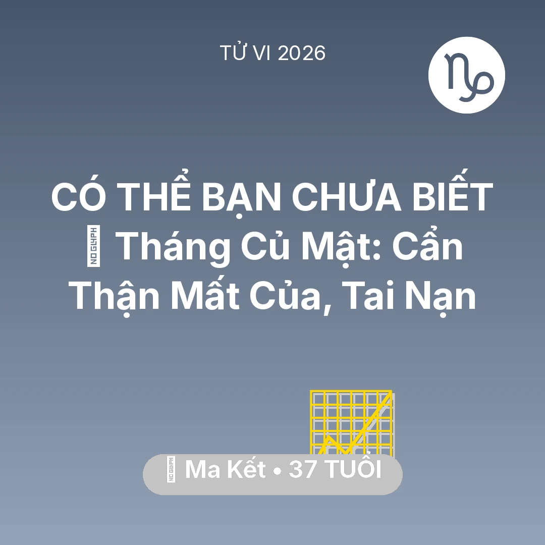 Tổng quan Sự Nghiệp tuổi 37 - Tử vi Ma Kết sinh năm 1989 trong năm 2026: 🛑 Tháng Củ Mật: Ma Kết Cẩn Thận Mất Của, Tai Nạn