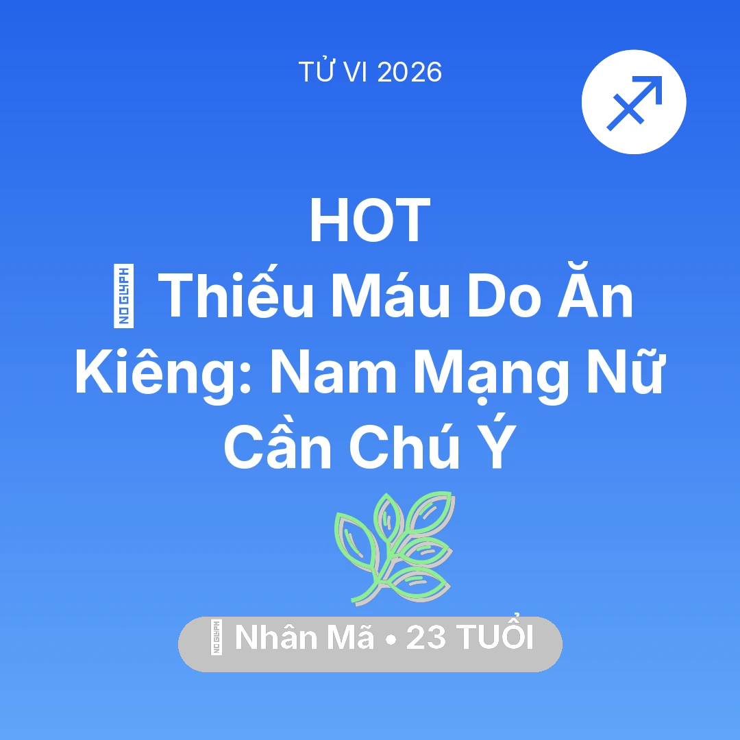 Tổng quan Sức Khỏe tuổi 23 - Vận hạn Nhân Mã sinh năm 2003 trong năm (2026): 🩸 Thiếu Máu Do Ăn Kiêng: Nam Mạng Nhân Mã Nữ Cần Chú Ý