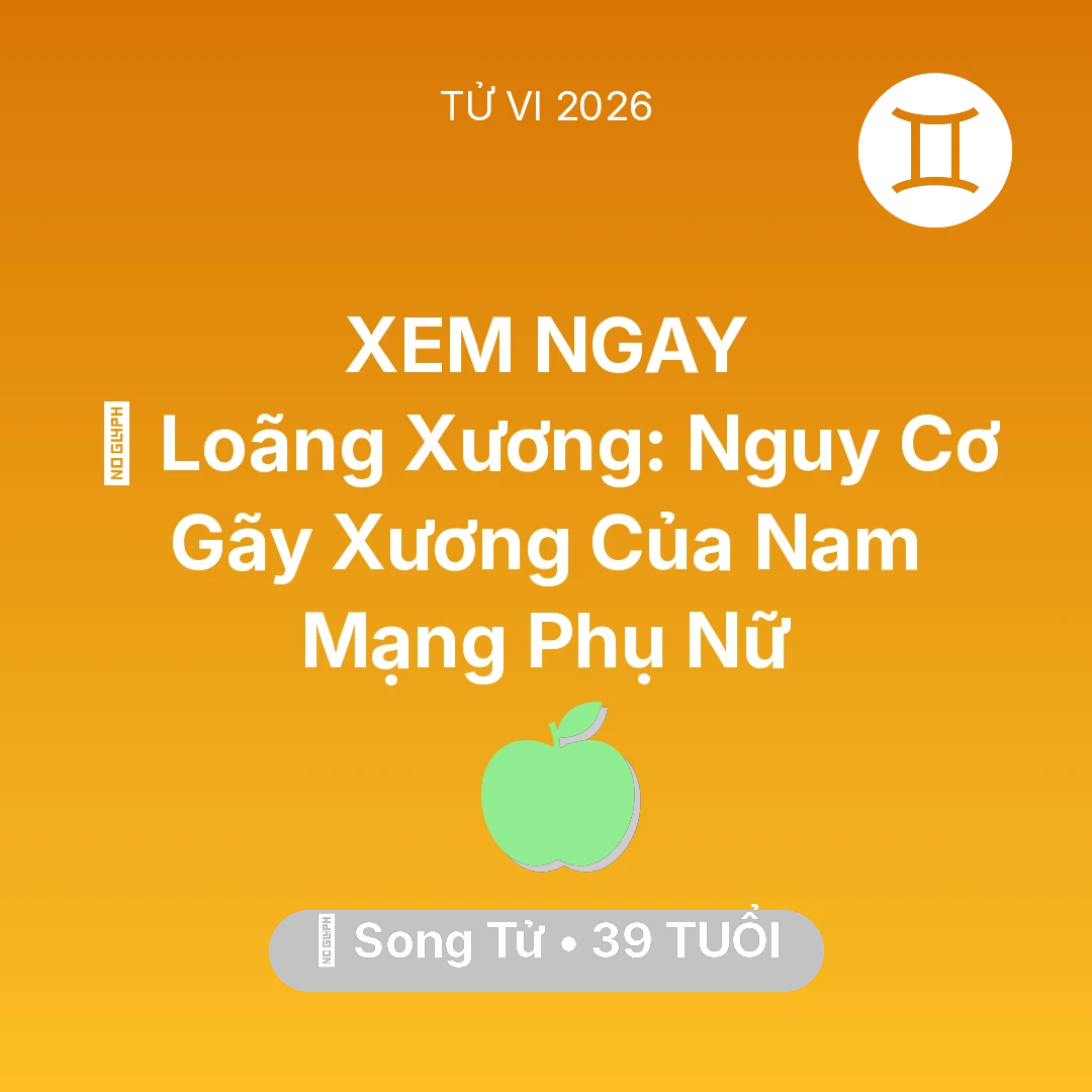 Tổng quan Sức Khỏe tuổi 39 - Vận hạn Song Tử sinh năm 1987 trong năm (2026): 🦴 Loãng Xương: Nguy Cơ Gãy Xương Của Nam Mạng Song Tử Phụ Nữ