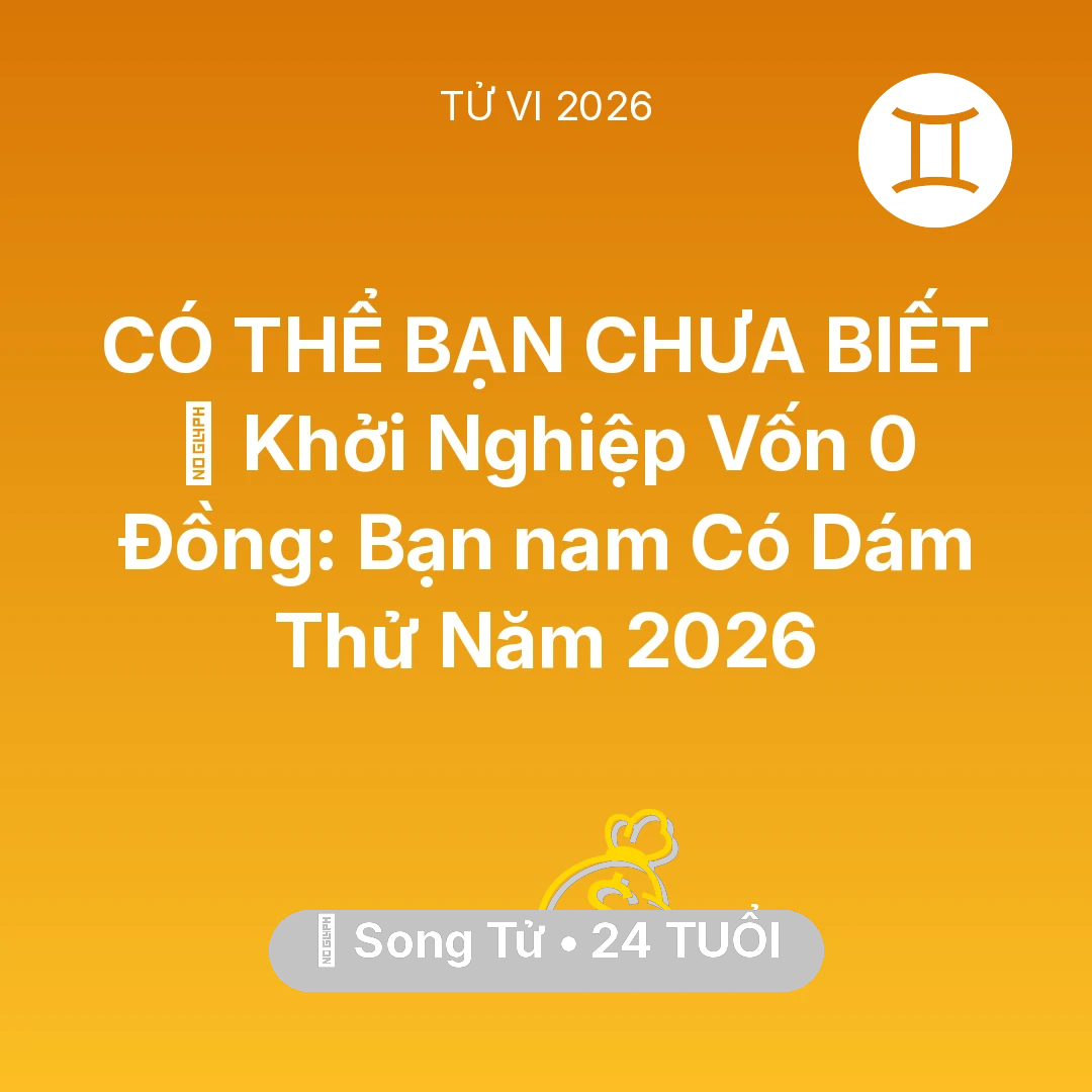 Tổng quan Tài Chính tuổi 24 - Vận hạn Song Tử sinh năm 2002 trong năm (2026): 🚀 Khởi Nghiệp Vốn 0 Đồng: Bạn nam Song Tử Có Dám Thử Năm 2026