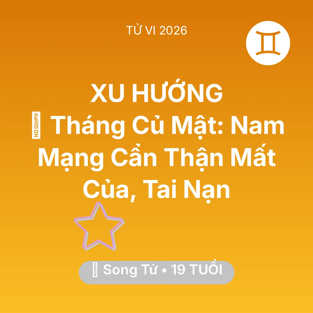 Tổng quan Vận Mệnh tuổi 19 - Vận hạn Song Tử sinh năm 2007 trong năm (2026): 🛑 Tháng Củ Mật: Nam Mạng Song Tử Cẩn Thận Mất Của, Tai Nạn
