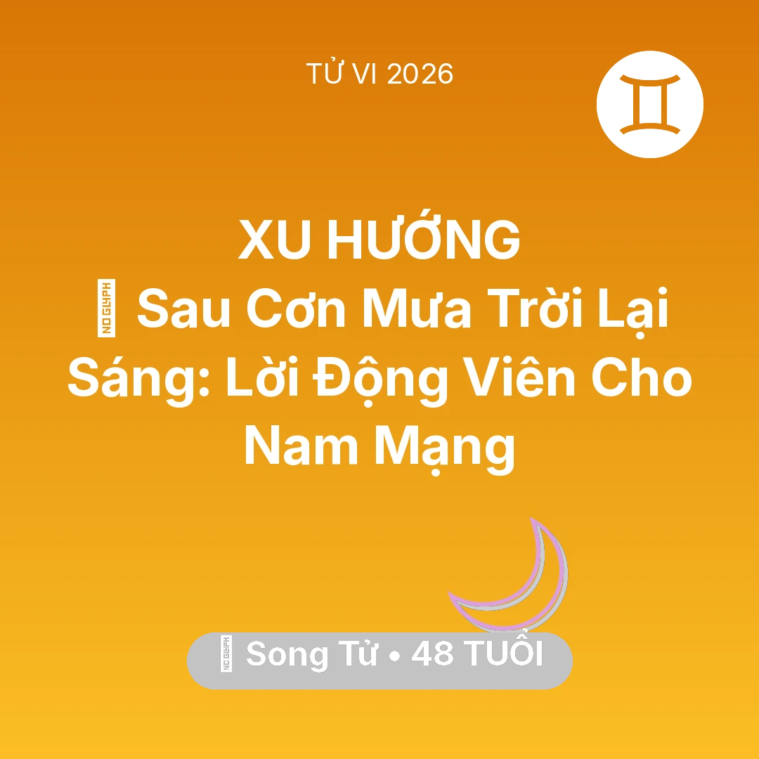 Tổng quan Vận Mệnh tuổi 48 - Vận hạn Song Tử sinh năm 1978 trong năm (2026): 🌈 Sau Cơn Mưa Trời Lại Sáng: Lời Động Viên Cho Nam Mạng Song Tử