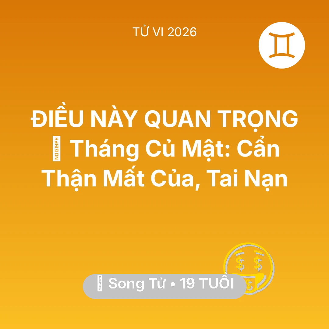 Tổng quan Tài Chính tuổi 19 - Xem tử vi Song Tử sinh năm 2007 : 🛑 Tháng Củ Mật: Song Tử Cẩn Thận Mất Của, Tai Nạn